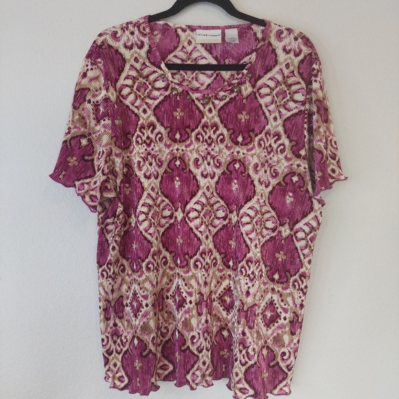 Alfred Dunner Ribbed Beaded Ruffle Sleeve Blouse Top Size 14 - Picture 1 of 7